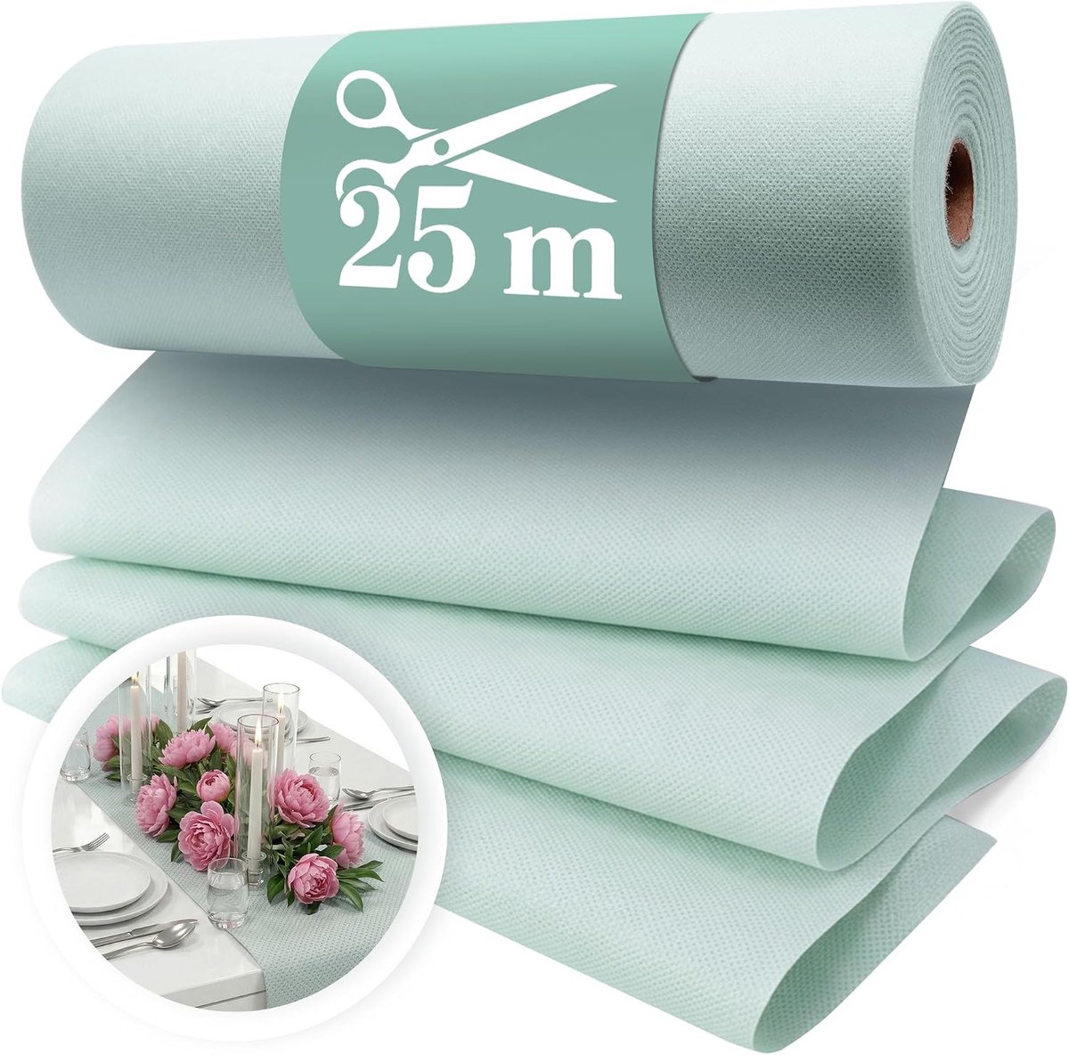 Tafelloper Eucalyptus [30cm x 25m] - Wegwerp tafelband als stijlvolle tafelloper tafeldecoratie voor bruiloft, communie, doop, verjaardag, kerst en biertafel feesten