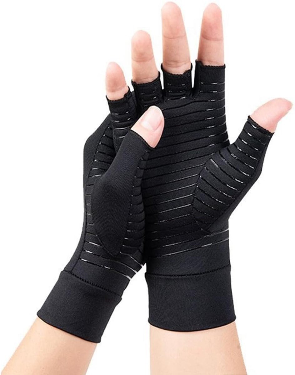 Handschoenen met koper, artrose handschoenen, compressiehandschoenen voor mannen en vrouwen, pijnverlichting en dagelijkse ondersteuning (M)
