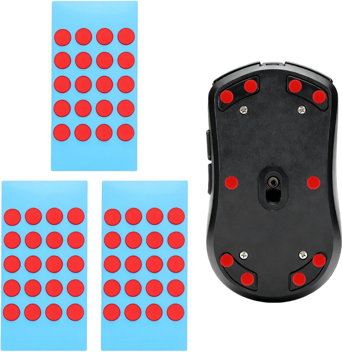 Set van 60 ultrasnelle PTFE-muispads, universele pads met afgeronde randen voor gaming en kantoor, perfect glijden in rood, compatibel met alle muistypes