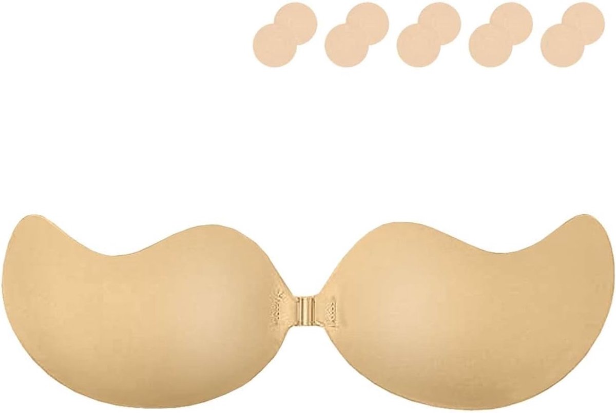 Zelfklevende push-up-beha, zonder bandjes, onzichtbare beha, herbruikbaar, rugvrij, comfortabele siliconen beha, rugvrij, plakbeha, strapless tepels, zelfklevende jurk
