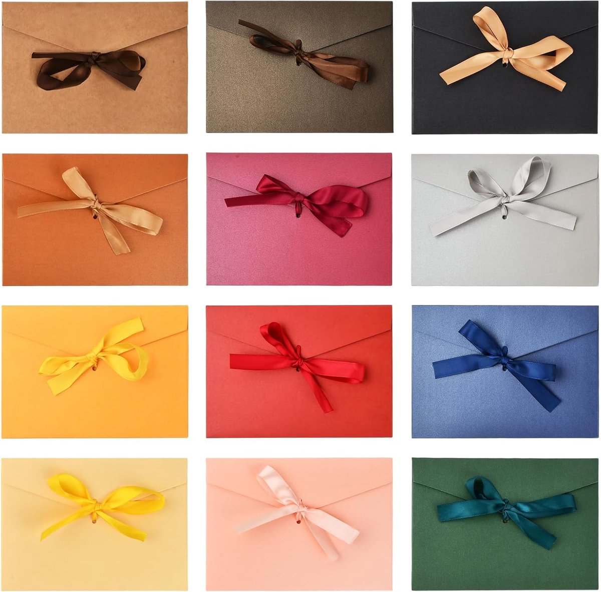 12 x kleurrijke enveloppen (17,5 x 12,4 cm) met band, gekleurde enveloppen voor uitnodigingen, felicitatie- en wenskaarten, zonder venster, mat oppervlak