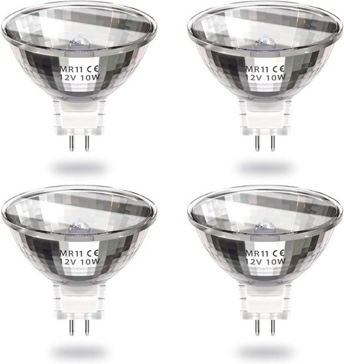 MR11 12V 10W Dimbare Spotlight Lamp 2 Pin 35mm Halogeenlamp Warm Wit 2800K Glas Cover voor Keuken en Badkamer - Pack van 4