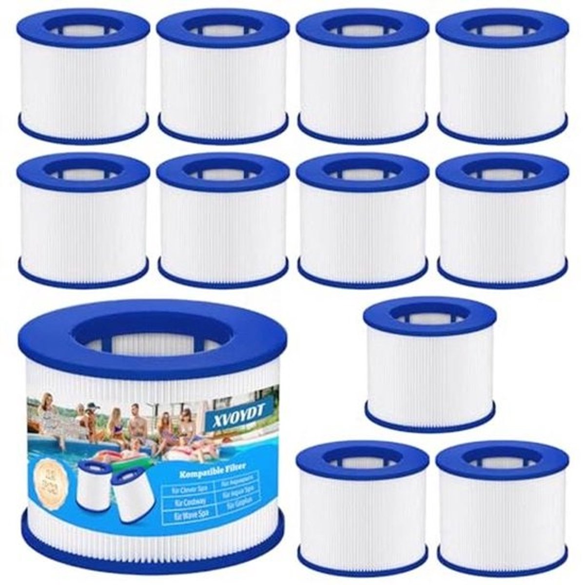 12 Stuks Reserve Whirlpoolfilters voor Opblaasbare Spa - Cartridge met Schroefdraad voor zwembadfilterpatroon