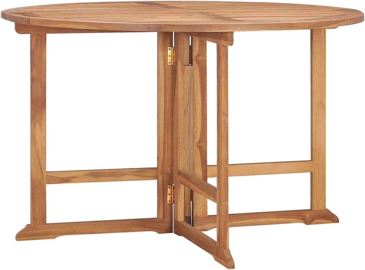 Ronde eettafel, voor buiten, inklapbaar, massief teakhout, Ø 110 x 75 cm, klaptafel voor buiten, hout, inklapbaar, eettafel voor buiten