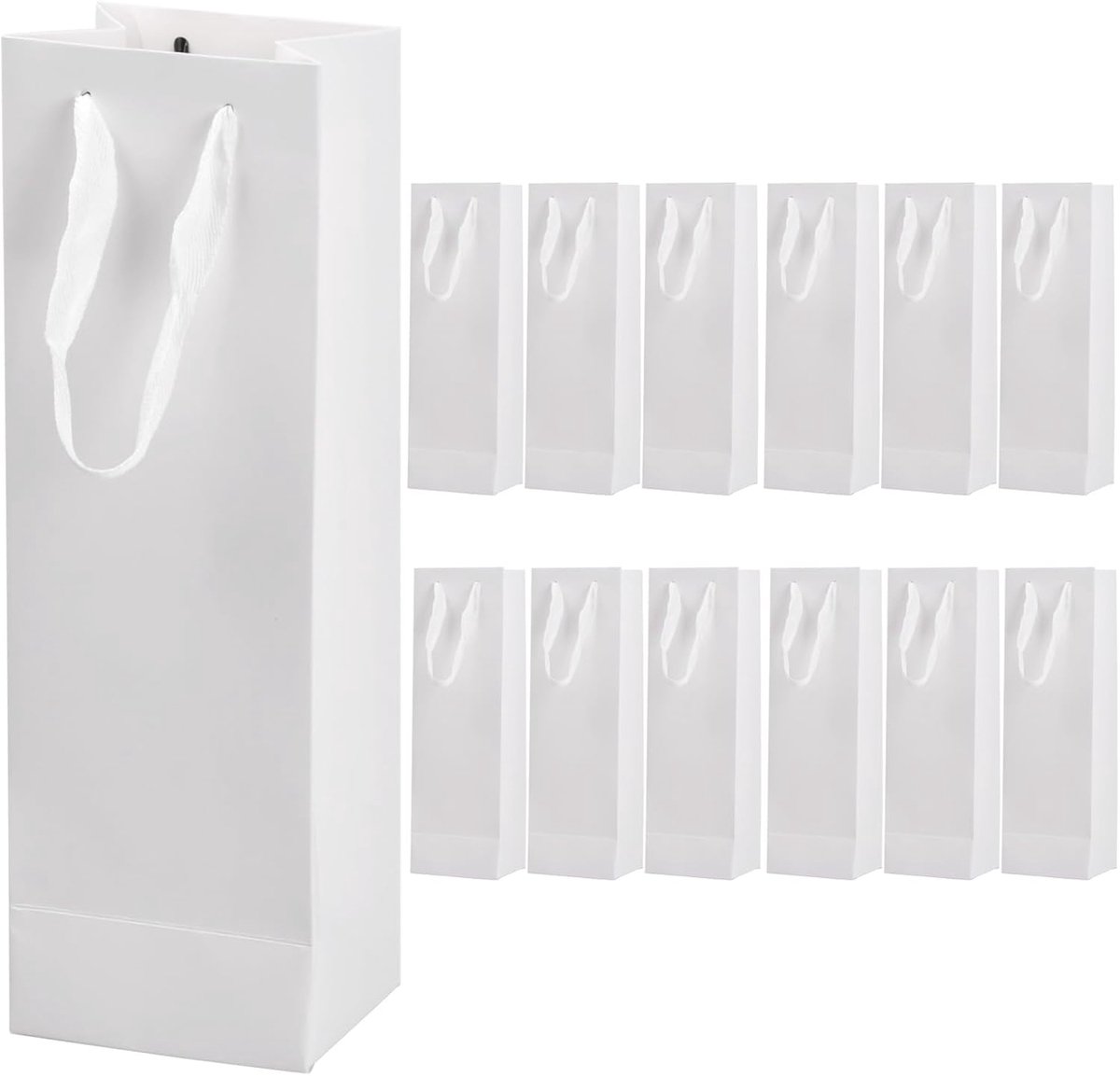 12 stuks kraftpapier wijntassen, champagne-geschenkzakjes, wijnflessen, verpakking met touwgrepen, enkele wijndraagtas, fleszakken, wijntas voor Kerstmis, feesten, jubileum (wit)