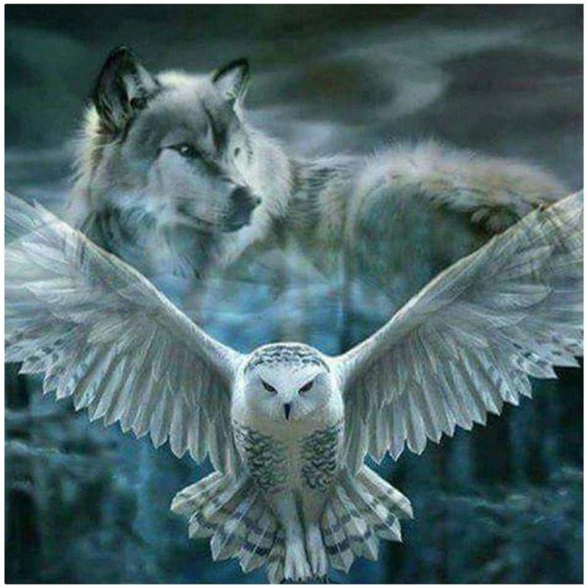 5d volledige vierkante Diamond schilderij Cross Stitch dier Diamond borduurwerk sneeuw uil en Wolf Holiday Gift frameloze 40x40cm