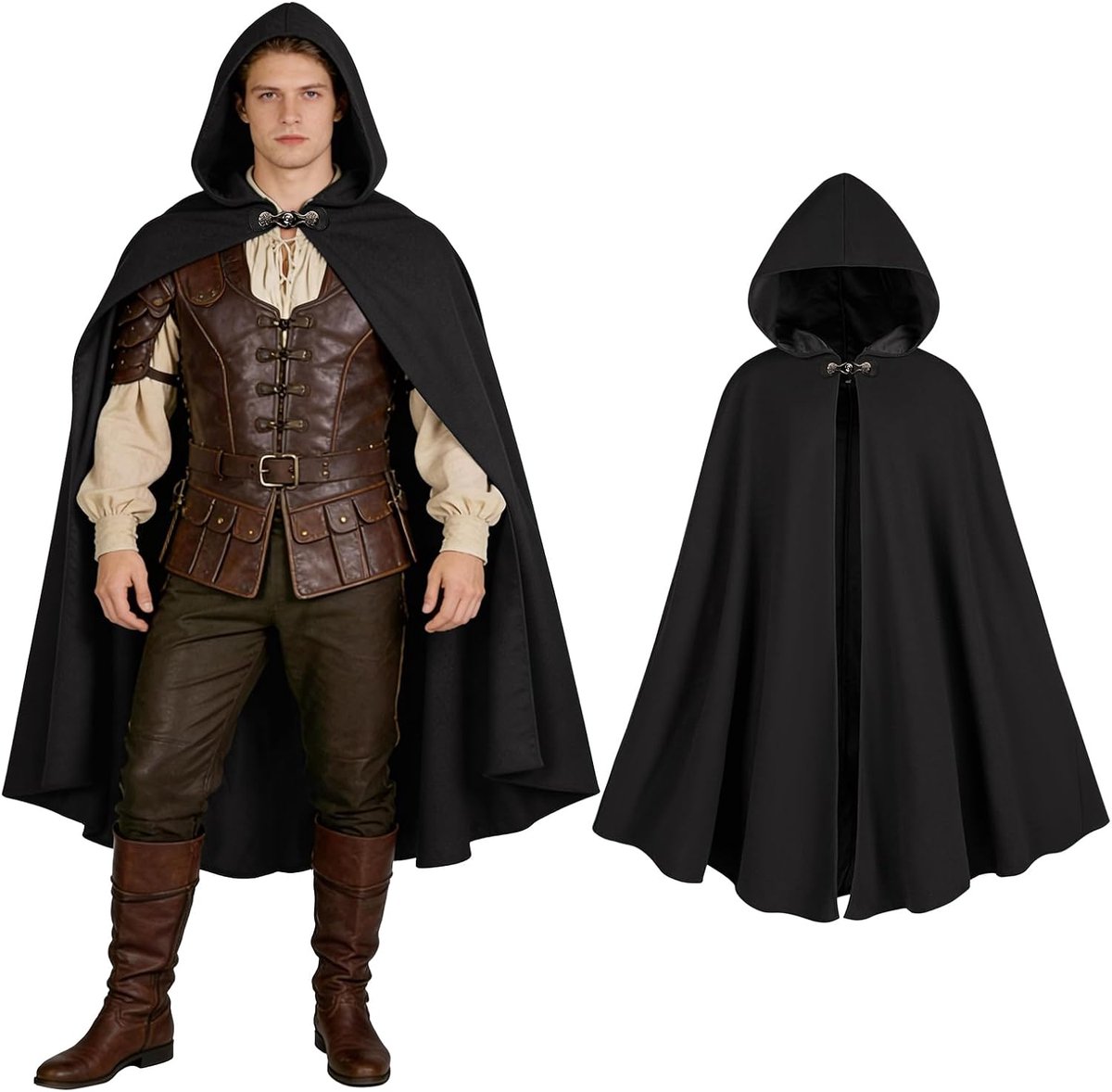 Cape met capuchon, heks capuchon, middeleeuwse mantel met capuchon voor mannen vrouwen, Halloween cosplay kostuum