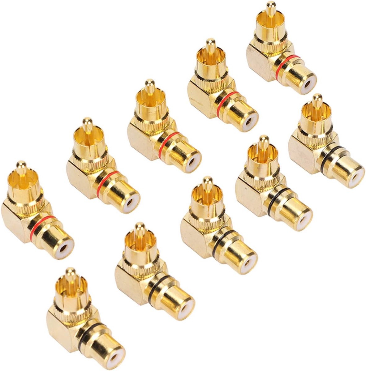 10 Stuks Haakse RCA-adapter, RCA Mannelijke Naar RCA Vrouwelijke Connectoren Rechte Hoek Plug-adapters, 90 Graden RCA-adapter voor Tv, Dvd-speler, Home Audio-systeem