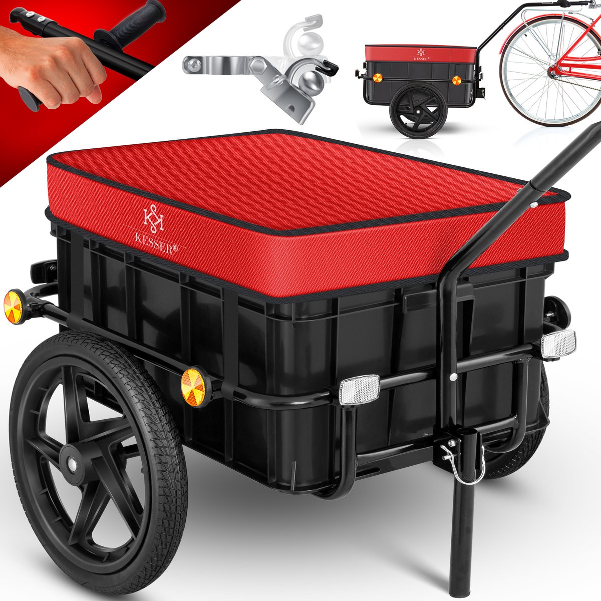 KESSER® Fahrradanhänger, Lastenanhänger, Handwagen mit Kupplung, Hochdeichsel, für Fahrrad Transportanhänger Transportbox mit 70 Liter Volumen, für 2 Bierkästen