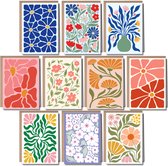 10 Luxe Wenskaarten met Enveloppen - Zonder Tekst - Retro Boho - Kleurrijke Bloemen & Natuur - Botanisch - A6 - Blanco