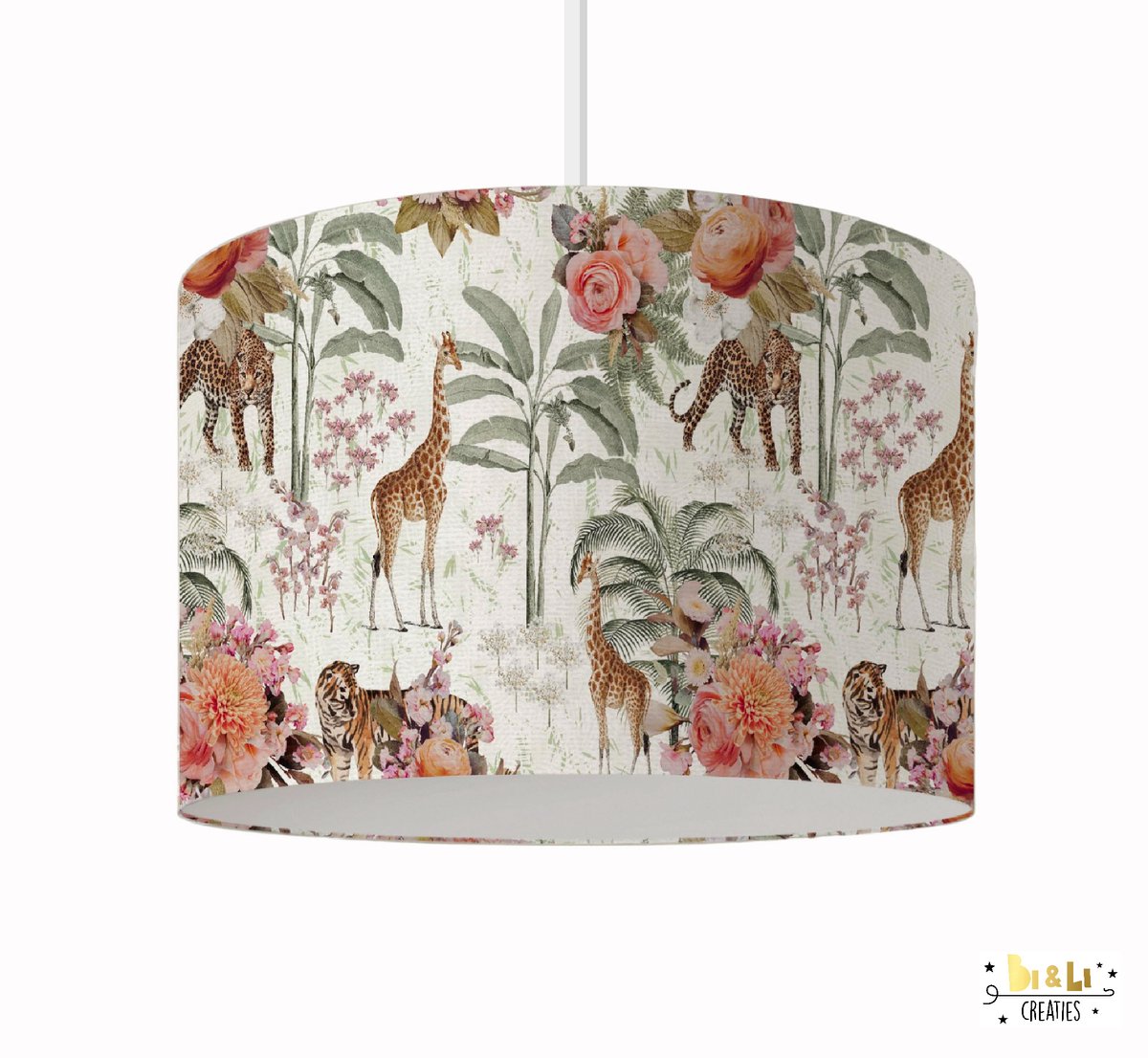Hanglamp safari roses - lampen - 30x30x24 cm - kinder & babykamer - kunststof - wit - excl. lichtbron