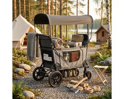 MEUNIQ Opvouwbare dubbele kinderwagen en bolderkar voor 2 kinderen, slaapstand, 4-voudig verstelbare zitting, 8-voudig verstelbare duwbeugel, zonnedak en remmen, donkergrijs
