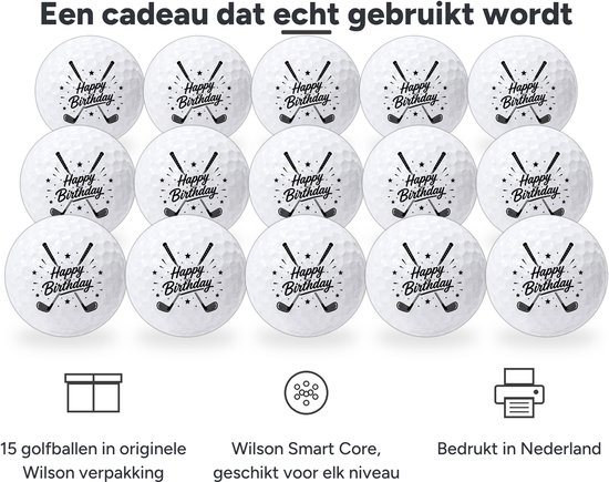 Golfballen Happy Birthday - Verjaardag Golf Cadeau - 15 stuks - Wilson - Golfbal met Opdruk van Wilson — afbeelding 2