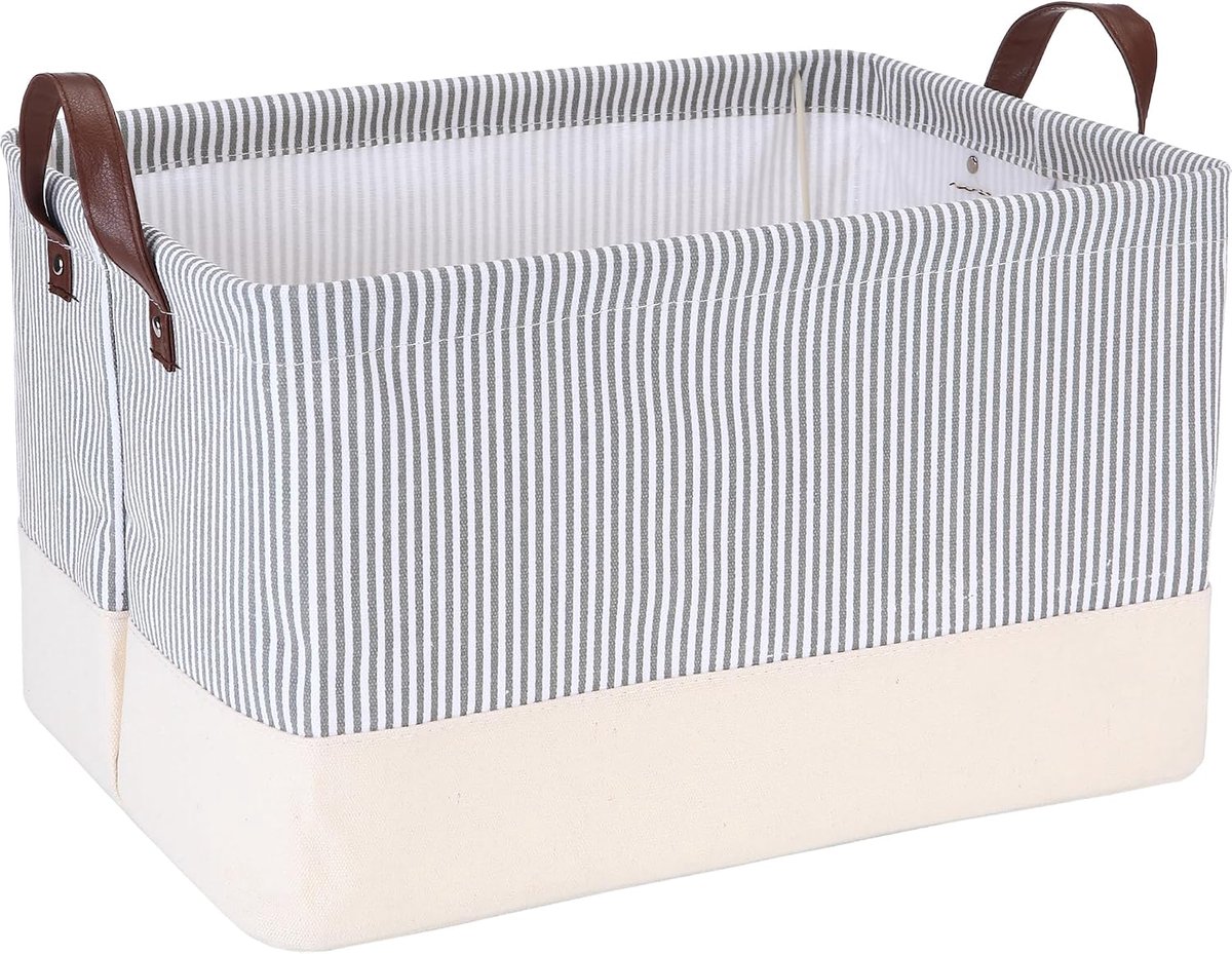 Team Vierkante opbergmand van stof met interne frameondersteuning – Stevige en gestructureerde organizer, 42x30x25 cm, voor planken, kasten, interieurdecoratie, grijs