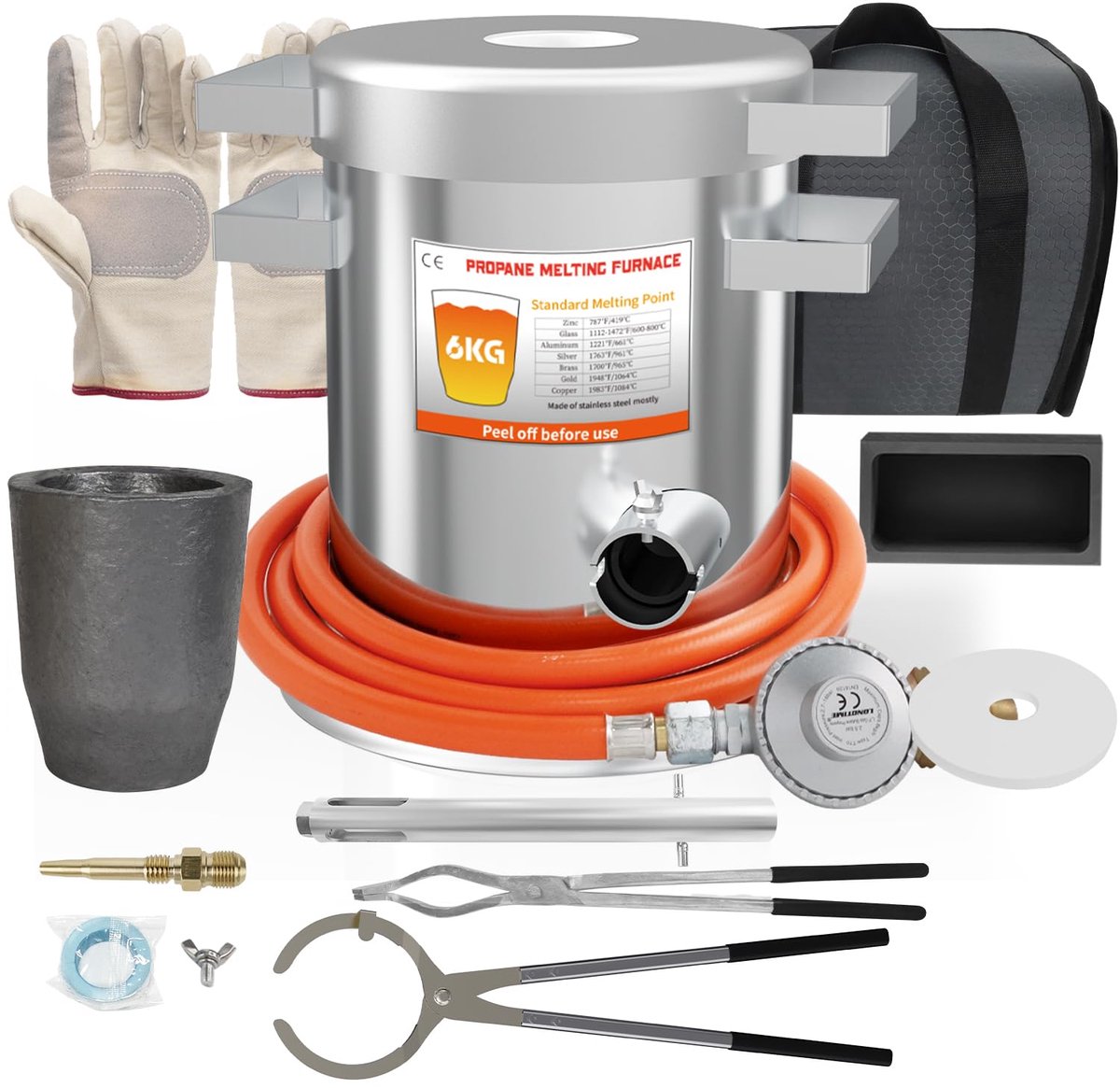 6KG Draagbare Propaan Smeltoven Kit, 2500℉ Roestvrij Staal