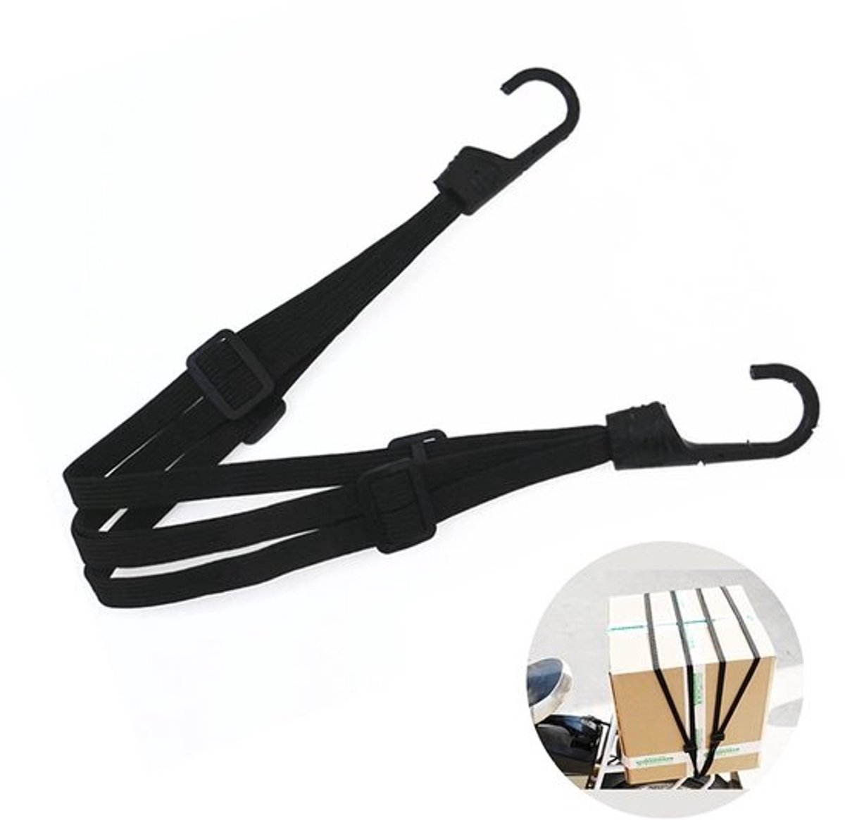 Spanband - Elastisch en verstelbaar met haken - Voor fiets, motor en bagage - 2 stuks