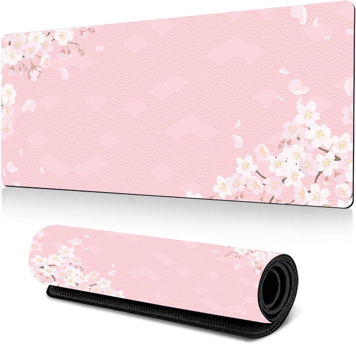 Muismat XXL kersenbloesem muismat 300 x 600 mm gaming muismat grote antislip bureaumat Japanse muismat voor pc, MacBook, laptop, kantoor (roze)