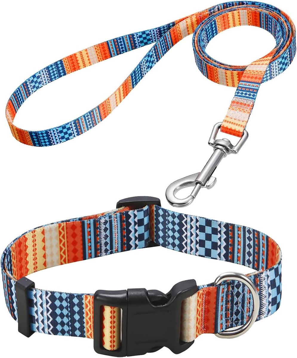 Hondenhalsband en riem set, voor kleine honden, Boheemse oranje set
