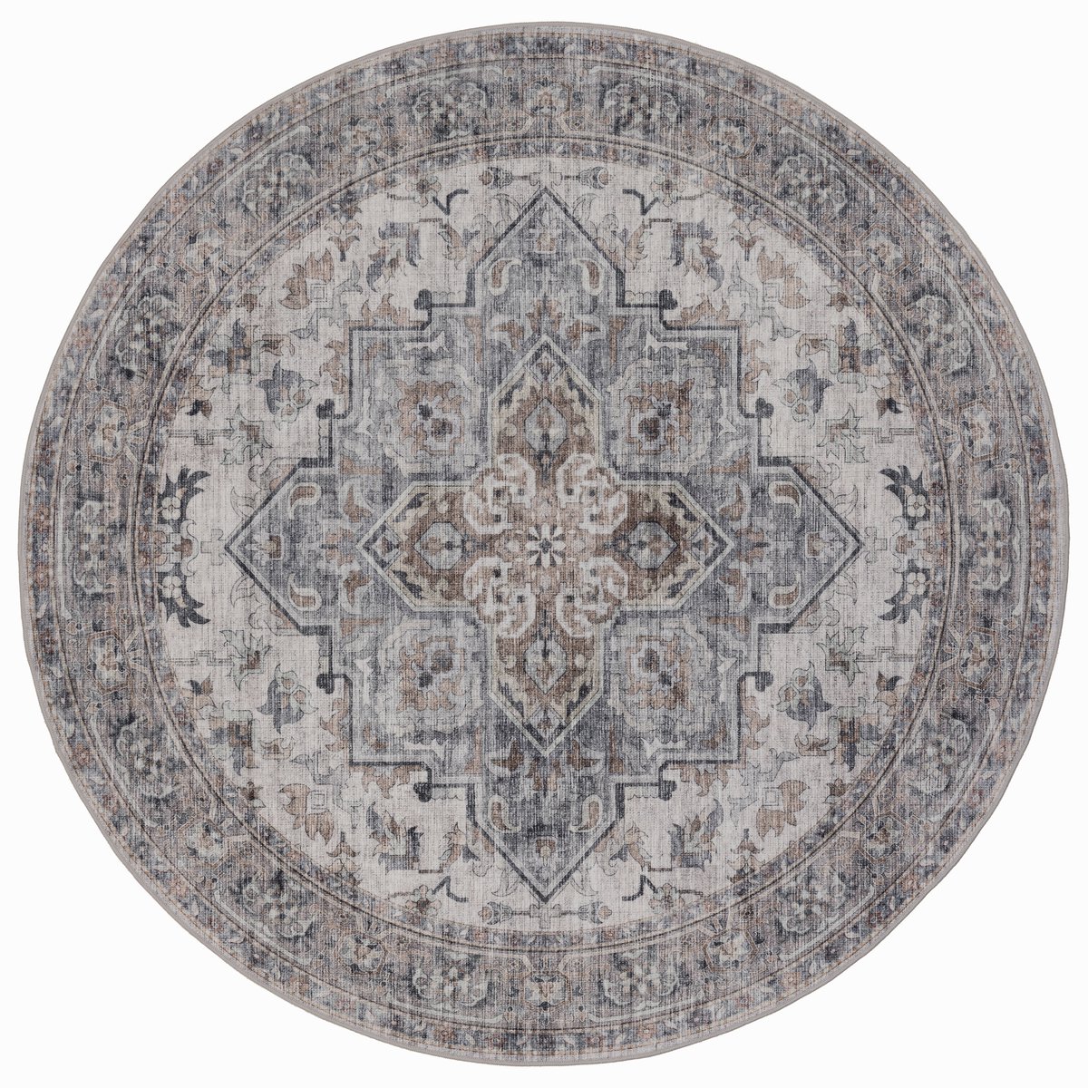 Rond Vintage Vloerkleed Atlas Oosters 200 cm - Wasbaar Antislip Beige