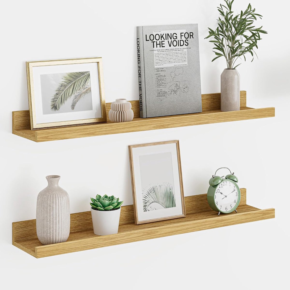 Zwevende Planken, 60 cm Wandplank set van 2, Eikenkleur Fotoplank voor Wand, max. Belasting 17 kg, Wandplanken voor Fotolijsten, Boeken, Decoraties, Ideaal voor Keuken, Slaapkamer, Woonkamer