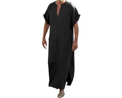 Heren thobe kaftan lange mouwen islamitische abaya moslim met zakken gebedskleding robe lang Arabisch linnen A38