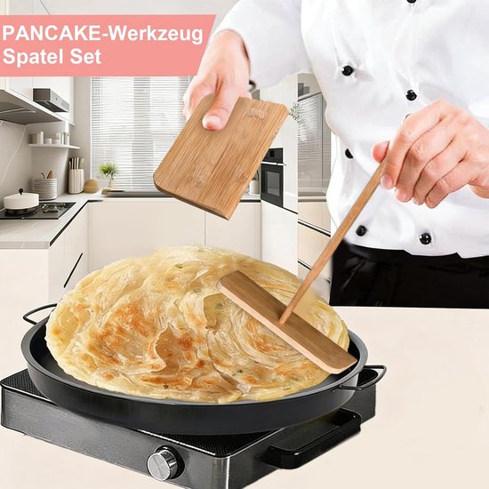 Pannenkoekenset van hout, pannenkoekenverdeler en spatel voor het bereiden en draaien van pannenkoeken, herbruikbare deegverdeler voor pannenkoeken, voor thuis, keuken, bakken, koken (rood 1) — afbeelding 2