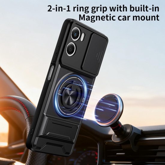 Hoesje met lensdeksel en draaibare ringhouder voor Motorola G06/G06 Power 4G — afbeelding 2