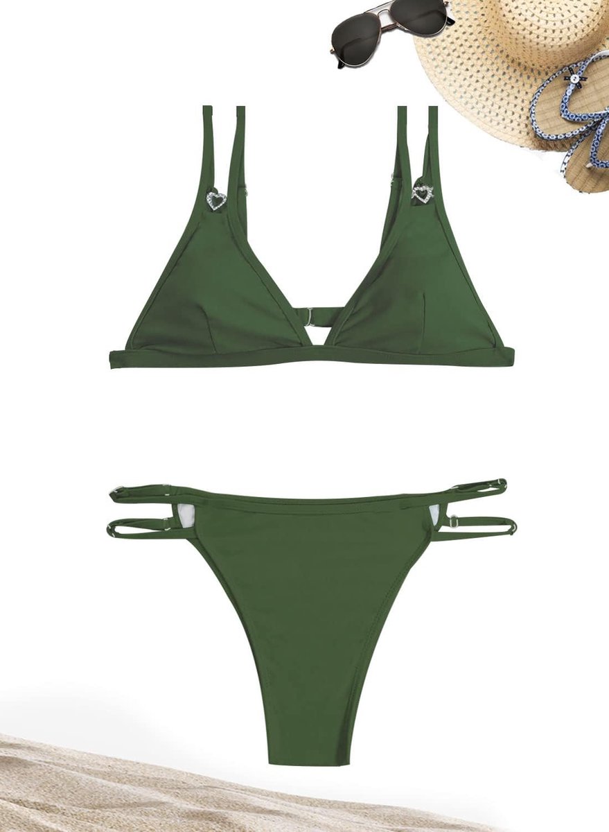 Badpak voor dames, tweedelig, Braziliaans, zwemkleding, sexy, driehoektop, strandtop, lage taille, string, bikini, verstelbare hoofdband, bikini