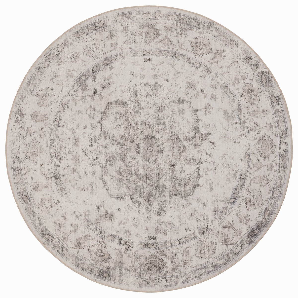 Rond Vintage Vloerkleed Atlas Medaillon 200 cm - Wasbaar Antislip Beige