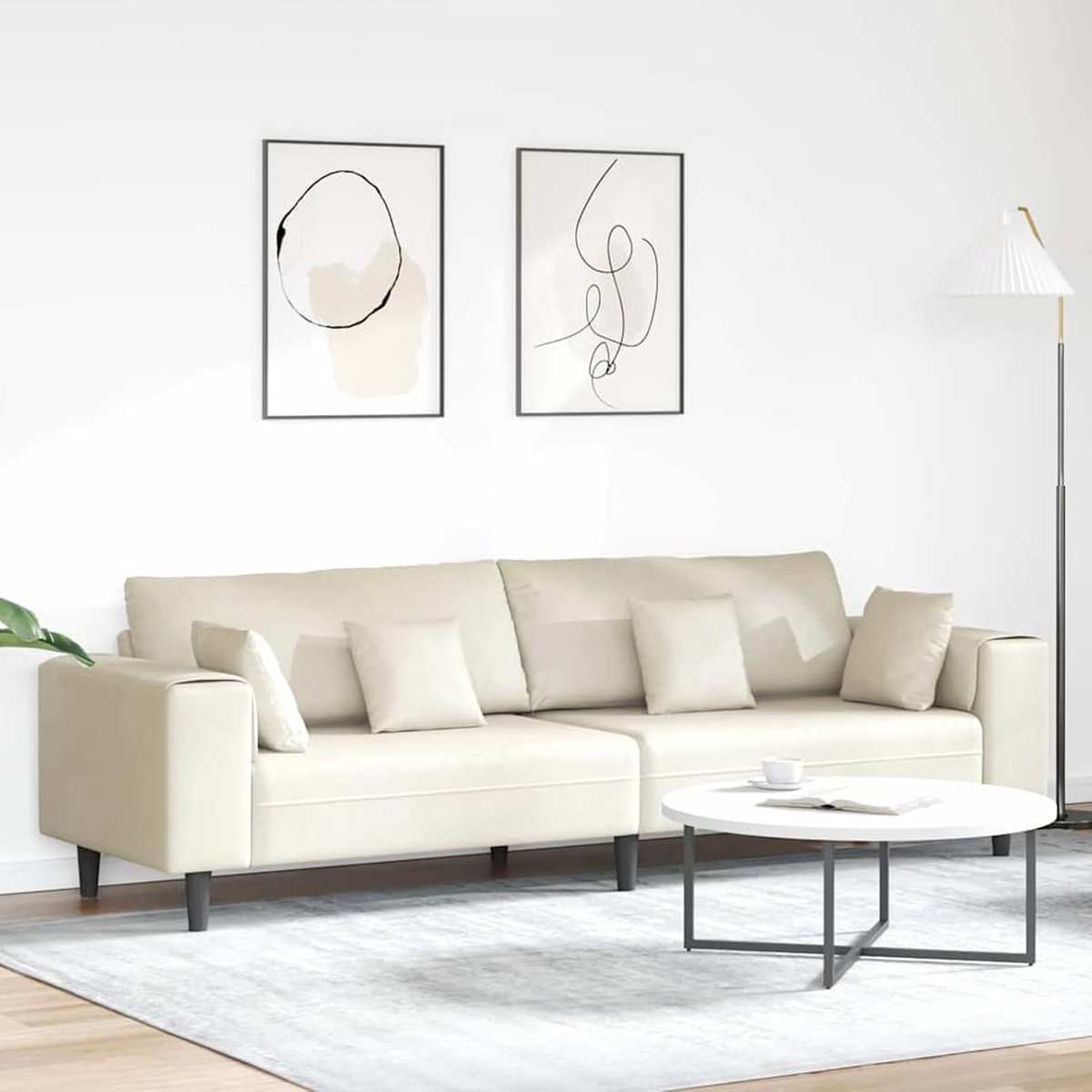 Fluwelen bank met kussen, crème, 208 cm, fluweel, zitgroep, bank voor woonkamer, appartement, kantoor, logeerkamer, 3335160