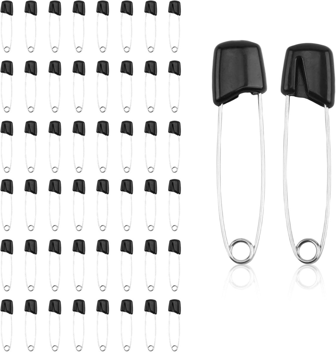 Extra grote veiligheidsspelden voor baby's - 50 stuks, 55 mm, roestvrij staal met plastic sluiting, ideaal voor luiers en kleding