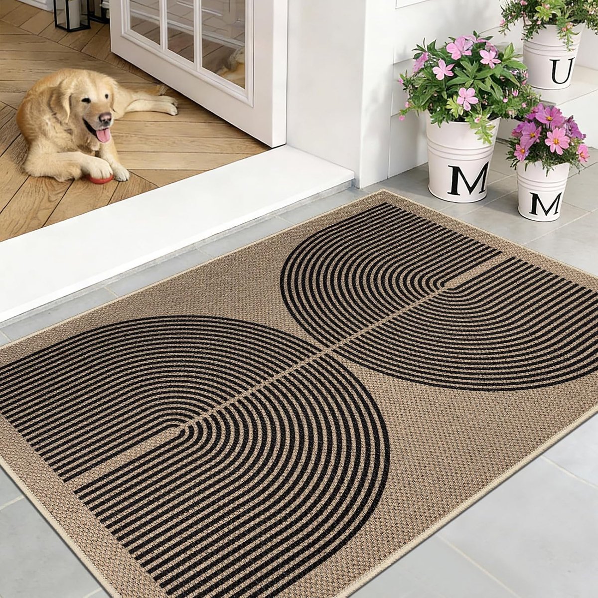 Deurmat voor buiten en binnen, 80 x 120 cm, jute-look, antislip, vuilvangmat, dunne deurmat, wasbaar, deurmat voor buiten, voor huisdeur, entree, balkon