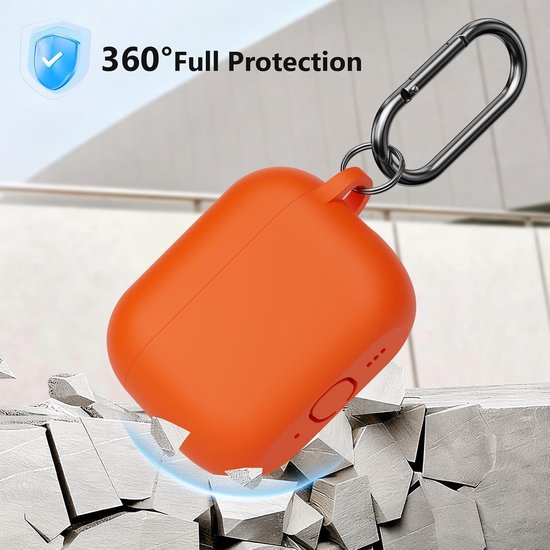 Hoes beschermhoes compatibel met AirPods Pro 3e generatie met reinigingsset, stootvaste zachte dunne beschermhoes case voor Airpods Pro 3 met Cleaner Kit en karabijnhaak, oranje — afbeelding 3