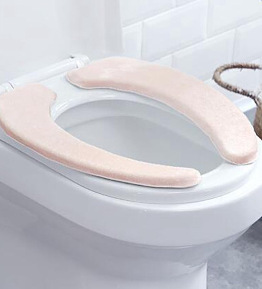 Toiletbril Cover Kussens Warmer Zacht en Wasbaar Toiletstoelhoes Pads (beige, L)