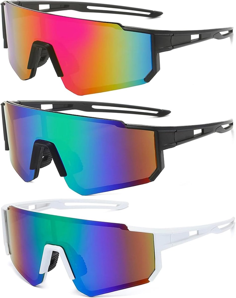 3 stuks sportbril, zonnebril, fietsbril, veiligheidsbril, zonnebril, anti-uv, voor outdooractiviteiten zoals fietsen, hardlopen, klimmen, autorijden, vissen, golf, skiën in de open lucht