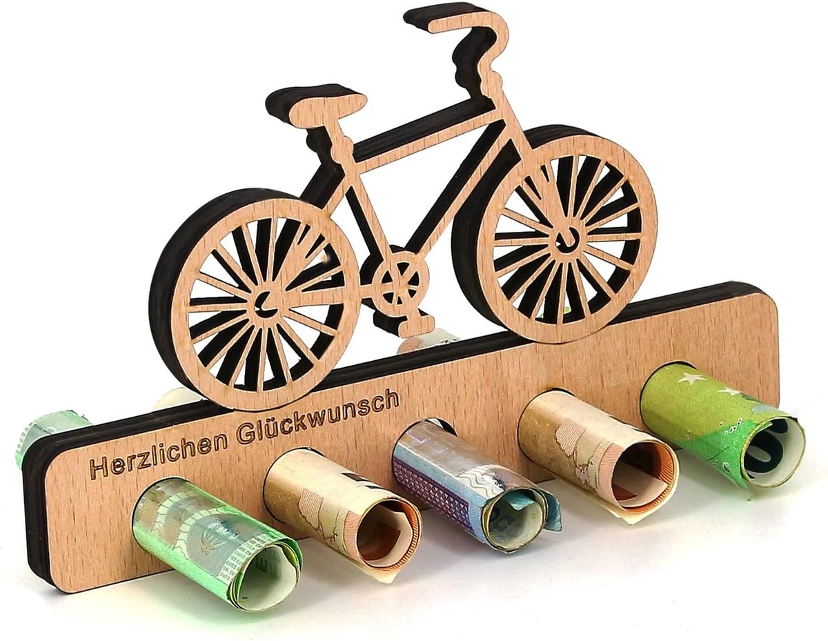 Origineel van hout - geldgeschenk voor fietsers - fietscadeau - houten cadeaus - cadeaus - geldcadeau voor vrienden, familie, geliefden