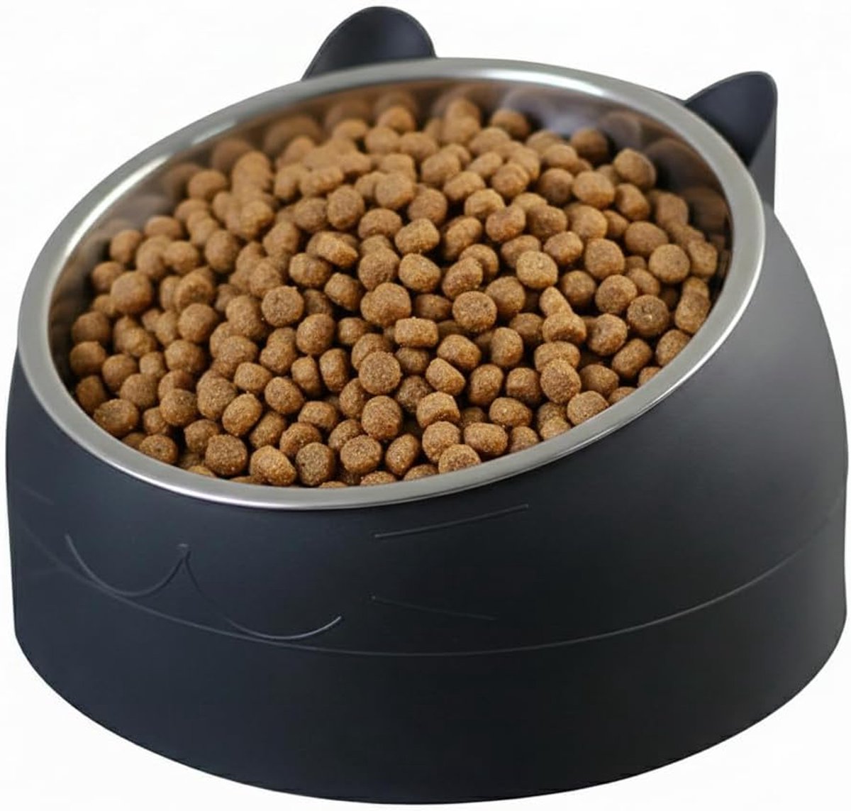 Voederbak voor honden en katten, met oren, roestvrij staal, afneembaar, antislip, voederbak en drinkbak voor kleine huisdieren, 200 ml, zwart