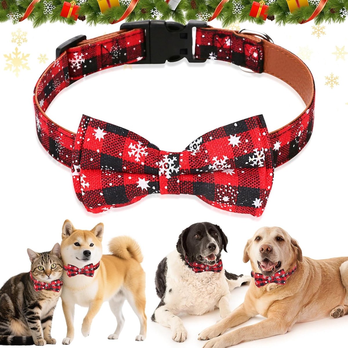 Kersthalsband voor honden en katten, kersthalsbanden voor huisdieren, verstelbaar, kersthalsband voor kleine, middelgrote en grote katten (S)