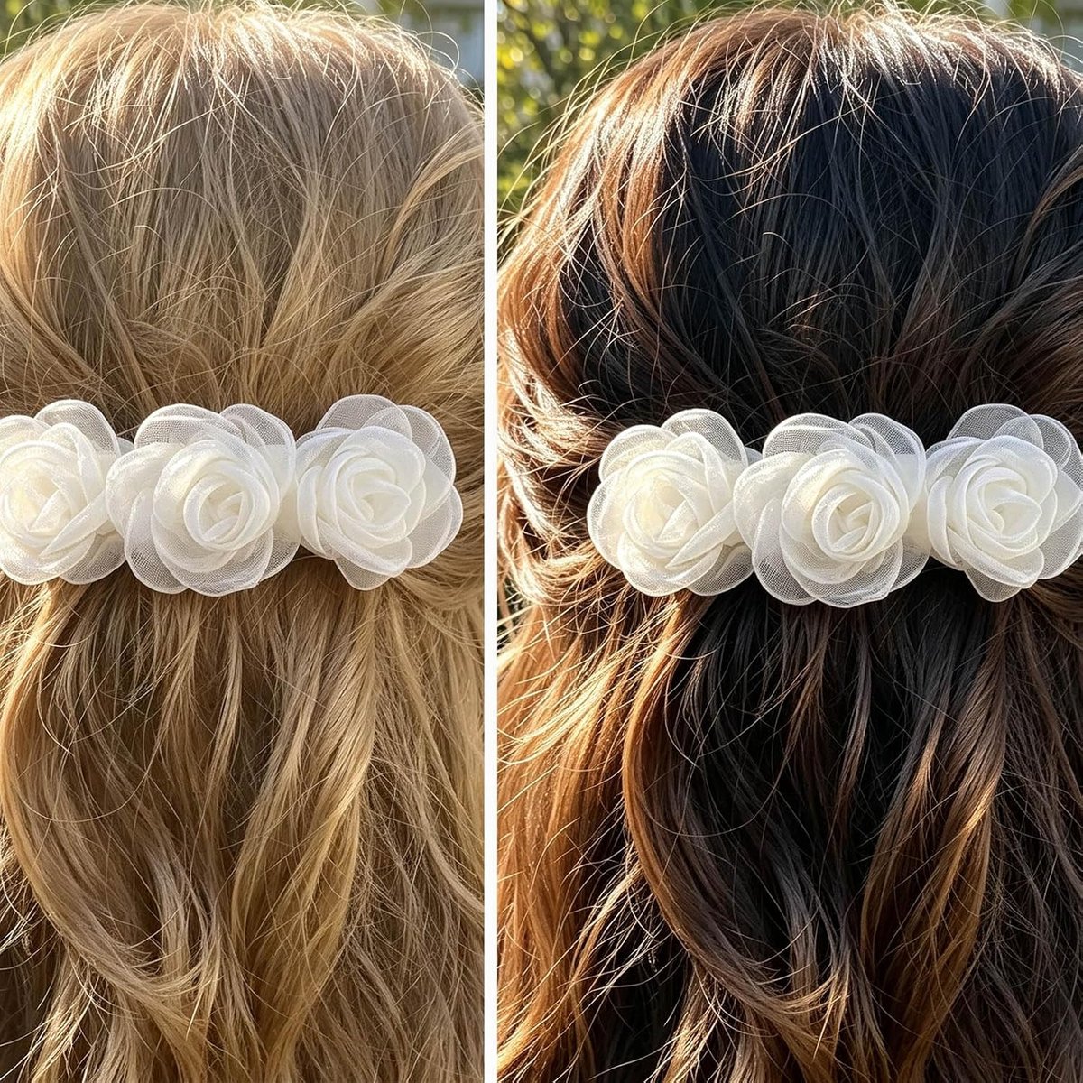 Rozen haaraccessoireset zijde haarelastiek Franse stijl haarspelden voor bruid bruiloft feest dagelijks kapsel (wit 2)