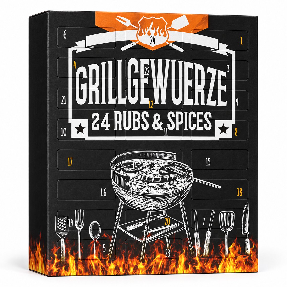 Premium BIO BBQ Adventskalender 2026 – 24 Kruiden & Rubs – Kerstcadeau voor Barbecuefans, Mannen & Foodies – Elegant Design