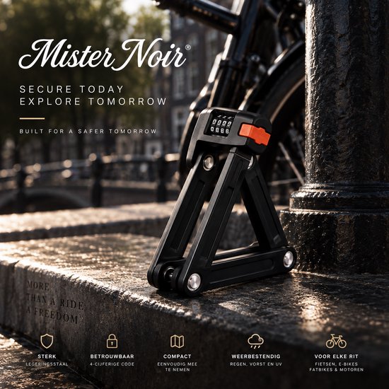 Mister Noir® Vouwslot - Fietsslot - Fatbike slot - Zwaar Gehard Staal - Cijferslot - Anti-Diefstal - Compact en Opvouwbaar - Met Houder - Geschikt voor Elektrische Fietsen & Motoren (90 cm) — afbeelding 5