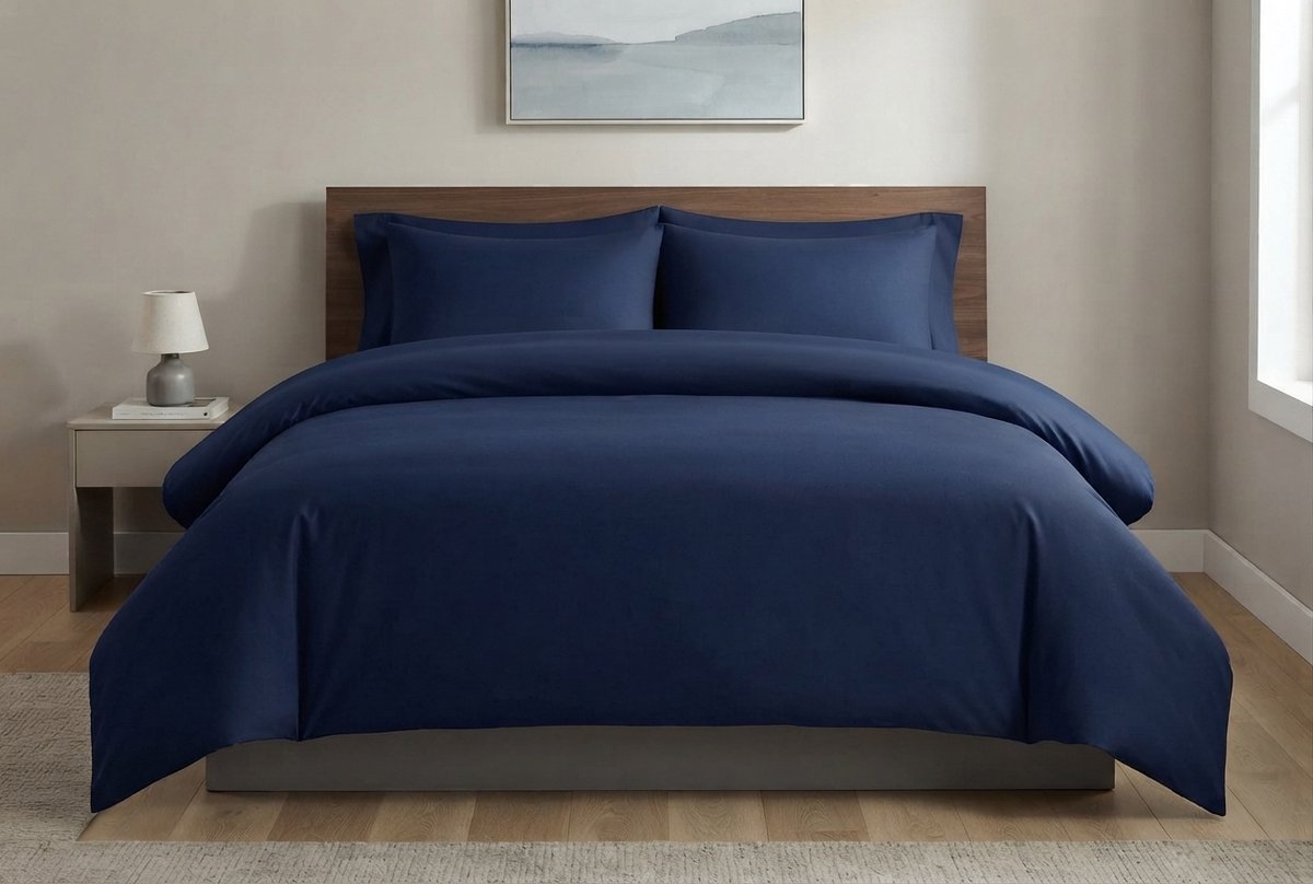 Livatto Dekbedovertrek 200x200 cm - Marineblauw - Geborsteld Microvezel met 2 Kussenslopen 80x80 cm