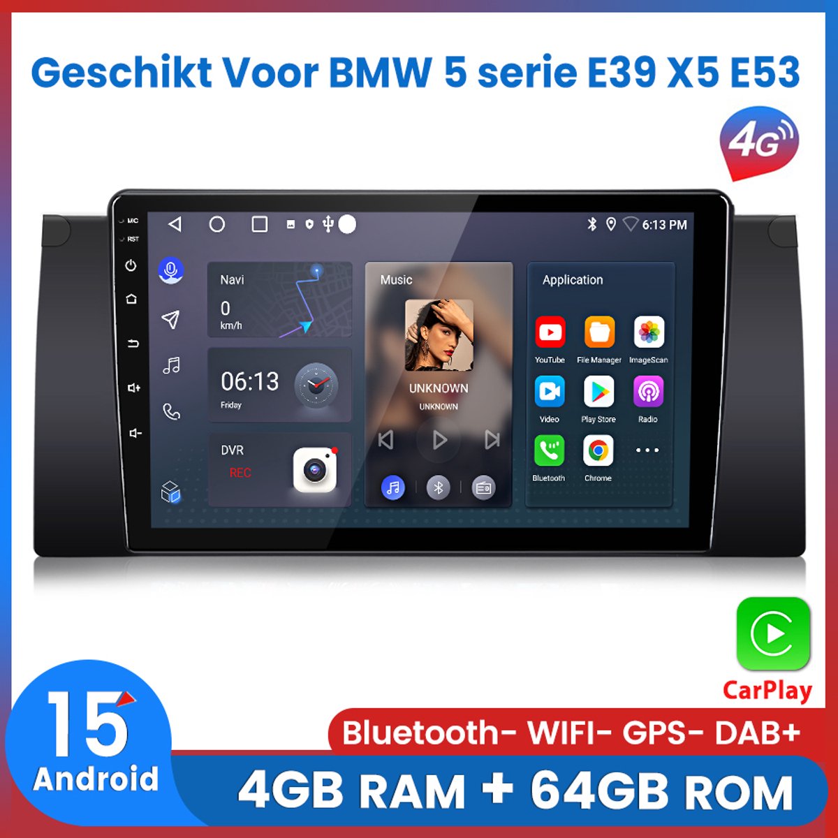 Awesafe Autoradio - Geschikt voor BMW 5 serie E39 1996-2004 X5 E53 2000-2007 - Ram 4GB + Rom 64GB - 8 Kern V1PRO - Draadloos Apple Carplay & Android auto - Android 15.0 Systeem - GPS Navigatie 4G WIFI - Ondersteuning invoegen 4G SIM