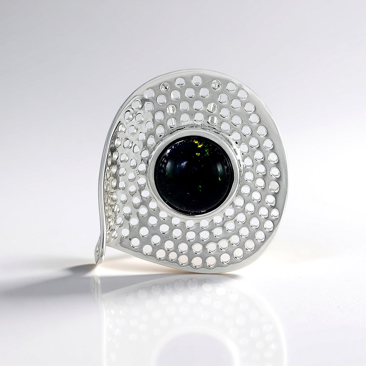 Cavill - Zilveren Filigraan Hanger - 925 Sterling Zilver Gerhodineerd - Mezezo Opaal Cabochon 0,945 ct - Ethiopische Opaal Sieraden Dames