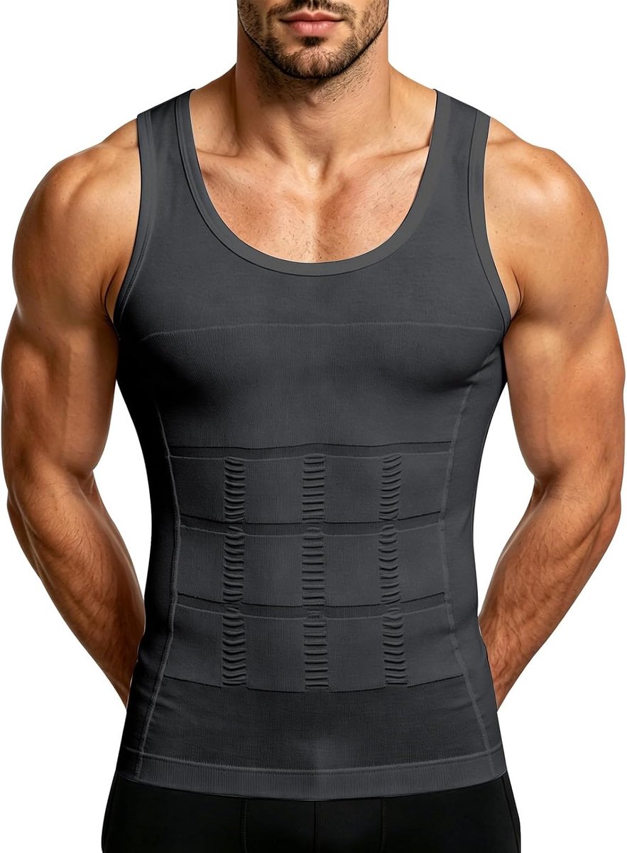 afslankende bodyshaper vest, Herenshirt, corrigerend, Mannen Compressievest Afslankend, compressieshirts voor heren, buikcontrole ondershirts voor training,fitness, XXL wit