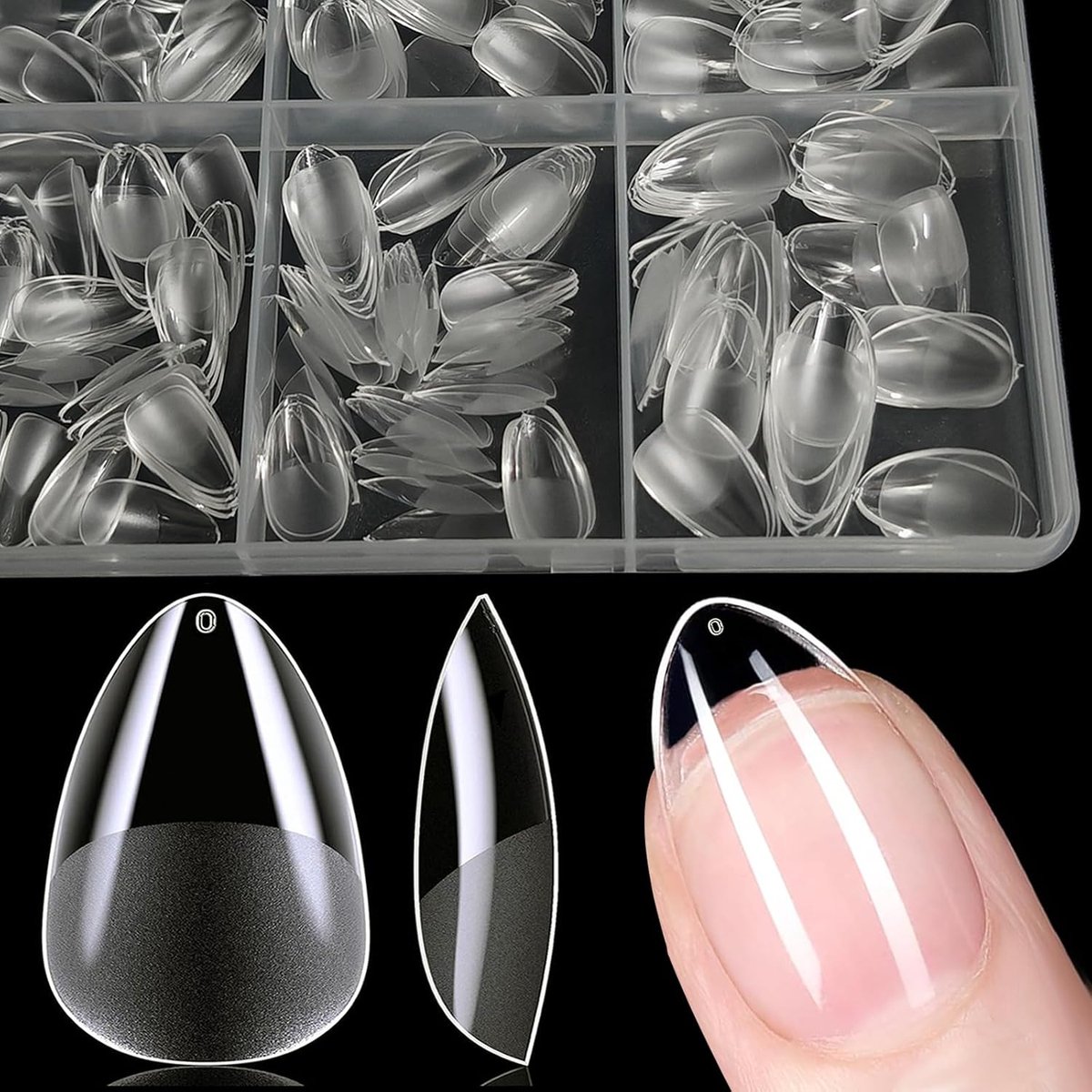 600 Stuks Nageltips Almond XS, 12 Maten Nail Tips Extra Short, Nagel Tips Full Cover, PMMA-hars, Voor Lijm-Op Nail Art Voor Nagelstudio'S Starter DIY, XS Kunstnagels Almond