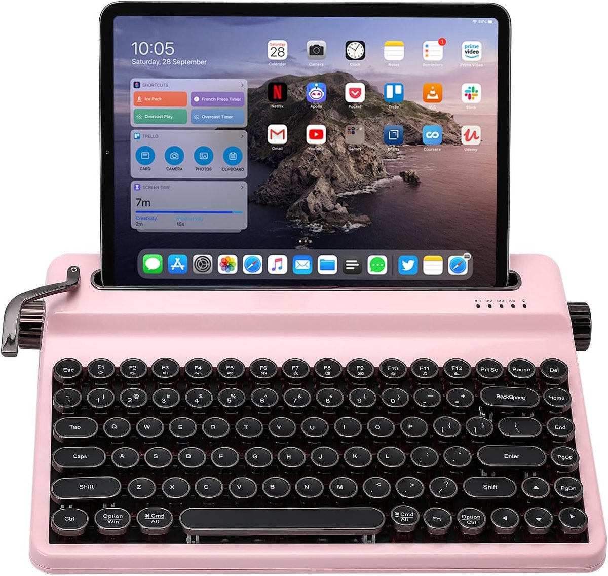QL75 Draadloze Typewriter Toetsenbord Hot Swappable Retro Mechanisch,RGB Backlit QMK/VIA Programmeerbaar,Multi-Apparaat Toetsenbord met 2.4GHz/Type-C/BT5 (roze, cocoa cream V2)