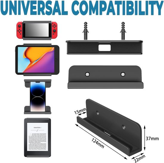 Tablethouder voor aan de muur, universele tablet-wandhouder, veelzijdige tablethouder, compatibel met iPad, iPhone, Samsung, Surface, Huawei, Xiaomi, Lenovo — afbeelding 5