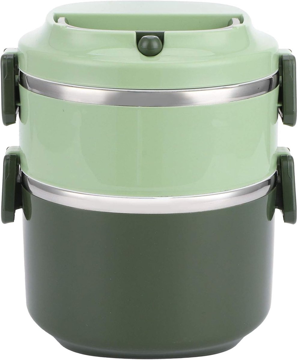 Thermos voor warm eten, lunchbox, voedselcontainer, 304 roestvrijstalen lekvrije ronde isolatie Bento-box voor werk, uitsparing, sport, kamperen, picknicks en reizen(dubbel groen)