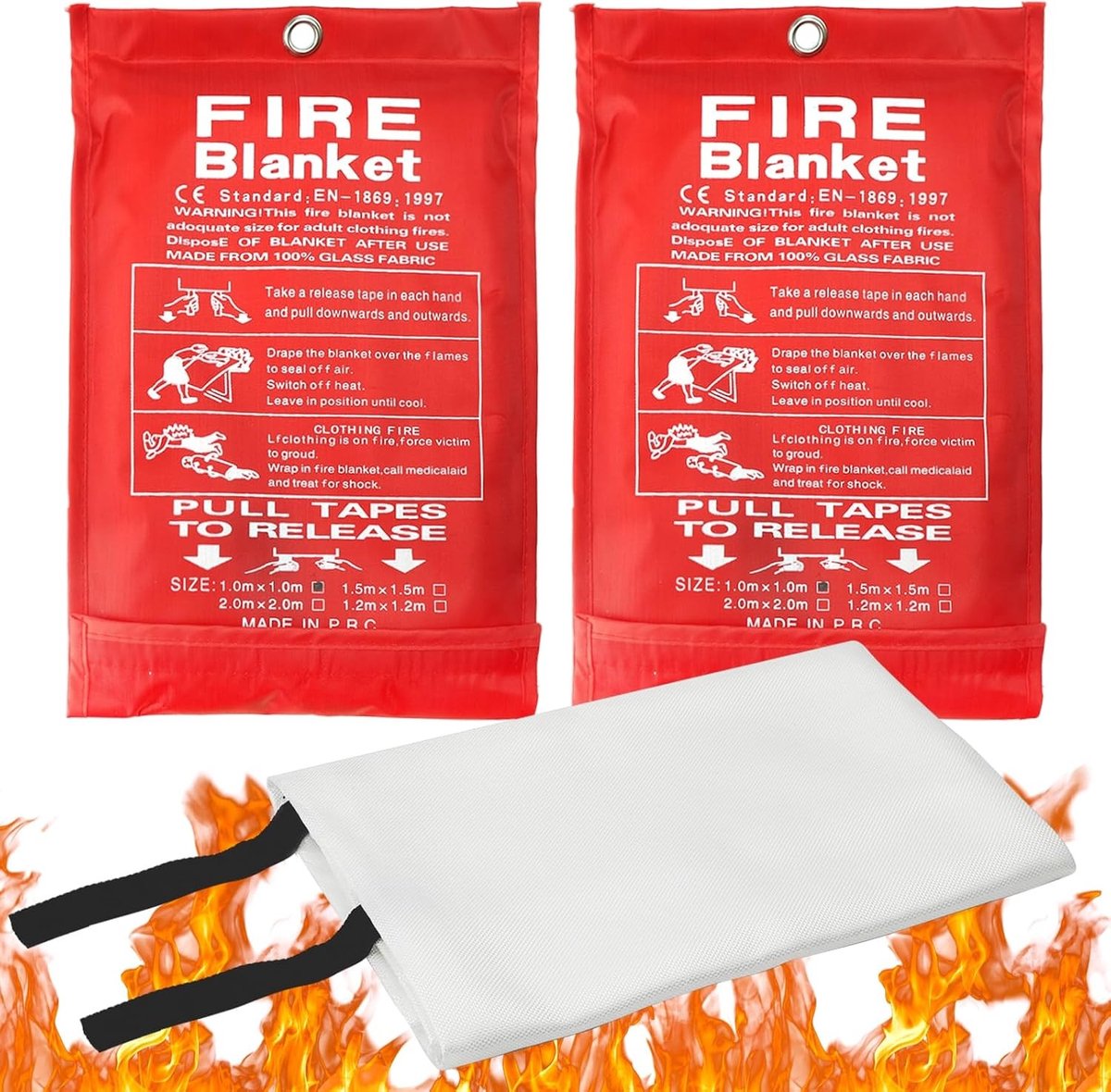 Brandblusdeken voor de keuken - Set van 2 - Vlamvertragende deken voor brandveiligheid, BBQ, en kamperen - DIN EN-1869:1997 goedgekeurd